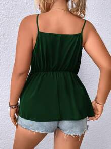 SHEIN Holidaya Áo hai dây Plus Size Tương phản ren Viên lá sen màu trơn Gợi cảm - Màu xanh lá cây đậm - Xem 2
