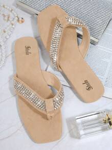 Dép bệt Nữ Pha lê kim cương màu trơn Hấp dẫn - Màu be - Xem 2