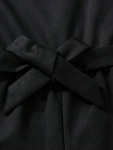 SHEIN Áo liền quần Gái Bất đối xứng Xù Đề can Tương phản Mesh màu trơn Dễ thương - màu đen - Xem 5