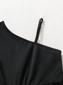 SHEIN Áo liền quần Gái Bất đối xứng Xù Đề can Tương phản Mesh màu trơn Dễ thương - màu đen - Xem 6