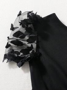 SHEIN Áo liền quần Gái Bất đối xứng Xù Đề can Tương phản Mesh màu trơn Dễ thương - màu đen - Xem 7