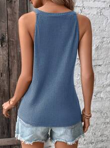 SHEIN LUNE Waffle Knit Cami Top - Dusty Blue - View 2