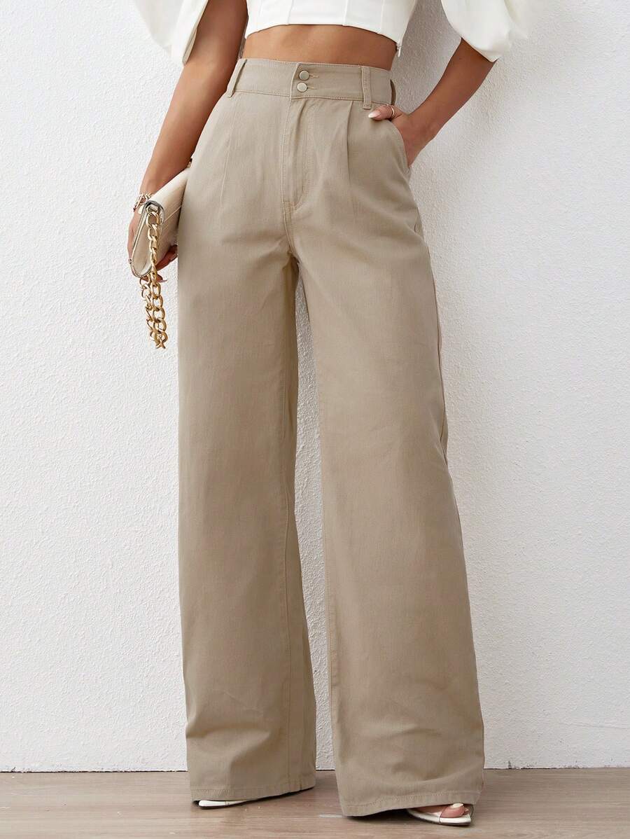 High Waist Wide Leg Jeans - Apricot - View 1