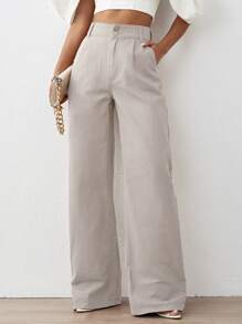 High Waist Wide Leg Jeans - Apricot - View 1