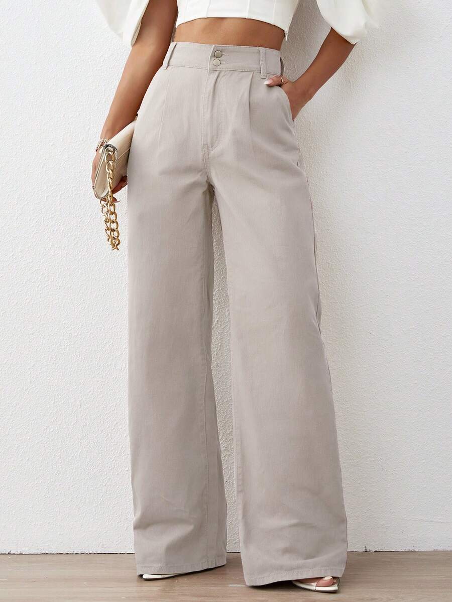 High Waist Wide Leg Jeans - Apricot - View 1