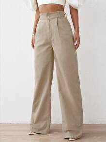 High Waist Wide Leg Jeans - Apricot - View 4