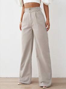 High Waist Wide Leg Jeans - Apricot - View 3