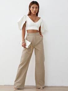High Waist Wide Leg Jeans - Apricot - View 5