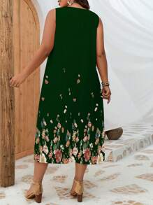 SHEIN LUNE Plus Floral Print Tank Dress - Green - View 2