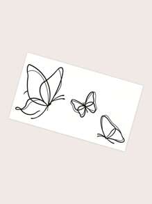 Cyan sea 1-3 Tatuajes temporales de mariposa con tinta, aptos para uso diario - Negro - Ver 5