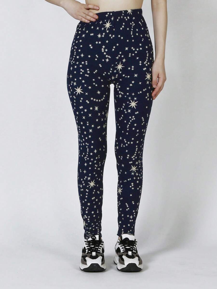 星星印花緊身打底褲 - 藏蓝色 - 查看 1