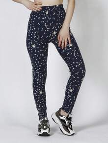 星星印花緊身打底褲 - 藏蓝色 - 查看 3