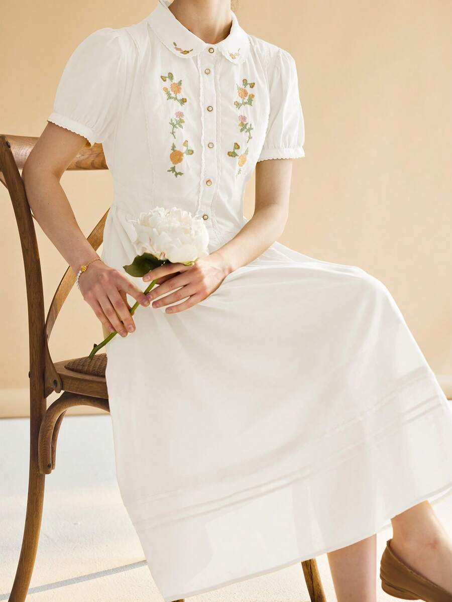 Simple Retro Đầm Maxi Tay Ngắn In Hoa Cho Nữ Đi Làm Đi Làm Phỏng Vấn Phong Cách Pháp Thanh Lịch Phong Cách Pháp Lãng Mạn Ngày Lễ Đầm Dạ Hội Mùa Hè Cho Nữ - trắng - Xem 1