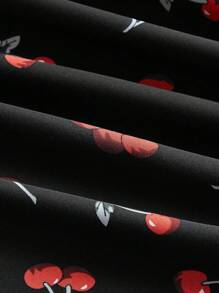 Flirla Đầm Plus Size Thắt lưng Nút phía trước Tất cả trên in Rau quả Giải trí - màu đen - Xem 3