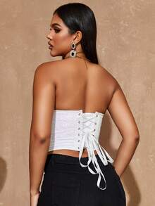 Colourful Sequin Lace Up Backless Shapewear Corset Top - White - View 2