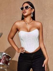 Colourful Sequin Lace Up Backless Shapewear Corset Top - White - View 4