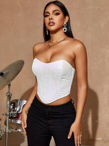 Colourful Sequin Lace Up Backless Shapewear Corset Top - White - View 7