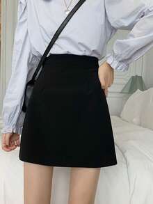 Solid A-Line Skirt - Black - View 3