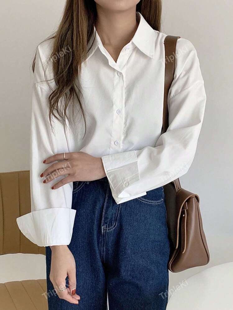 ドロップショルダー オーバーサイズ シャツ、ロングスリーブ