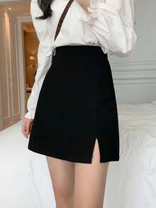 Solid Slit Hem Skirt