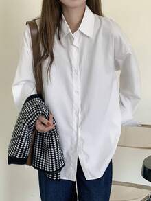 Camisa oversize de hombros caídos y manga larga - Blanco - Ver 4