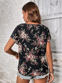 SHEIN LUNE Áo sơ mi nữ Hoa Boho - màu đen - Xem 2