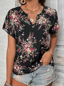 SHEIN LUNE Áo sơ mi nữ Hoa Boho - màu đen - Xem 4