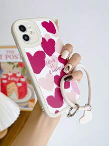 Heart Pattern Phone Case With Heart Shaped Ring Wristband - Multicolor - View 2
