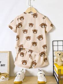 Toddler Boys Cartoon Graphic Tee & Shorts Set - Apricot - View 2
