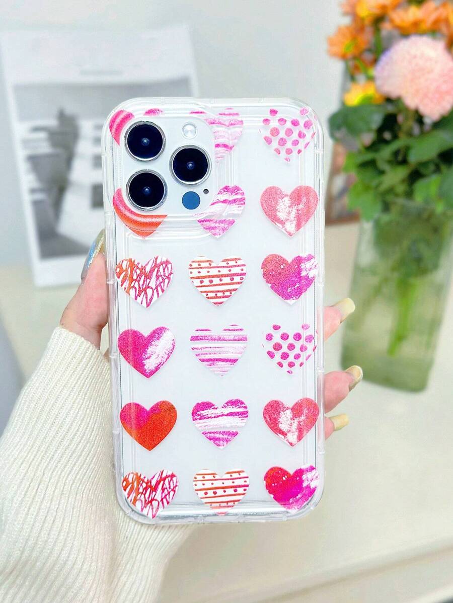 Funda de celular transparente con patrón de corazón - Multicolor - Ver 1