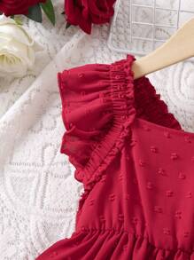 SHEIN 小女童圓點荷葉邊連衣裙 - 紅色 - 查看 5