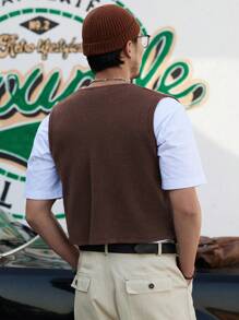 DAZY Men Button Front Sweater Vest Without Tee - Rust Brown - View 2