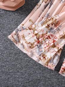 SHEIN Bộ thời trang bé gái Xếp li Hoa Boho - Hồng - Xem 4