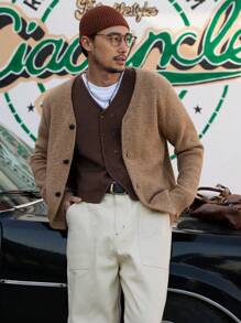 DAZY Men Button Front Sweater Vest Without Tee - Rust Brown - View 3