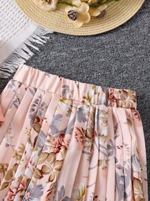 SHEIN Bộ thời trang bé gái Xếp li Hoa Boho - Hồng - Xem 6