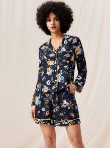 LUVLETTE Floral Lounge Set Women Pajamas - Navy Blue - View 2