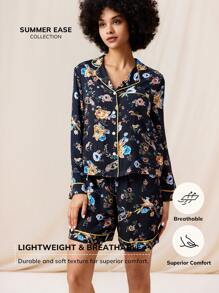 LUVLETTE Floral Lounge Set Women Pajamas - Navy Blue - View 4