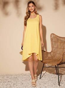 SHEIN LUNE 條紋印花高低下擺連衣裙 - 彩色 - 查看 3