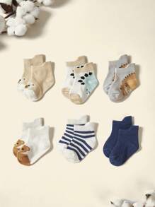 Cozy Pixies 6雙嬰兒恐龍和條紋圖案短襪 - 彩色 - 查看 1