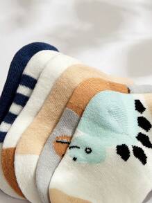 Cozy Pixies 6雙嬰兒恐龍和條紋圖案短襪 - 彩色 - 查看 5