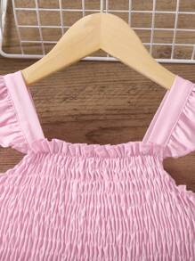 SHEIN Toddler Girls Colourblock Shirred Ruffle Trim Layer Hem Dress - Pink - View 4