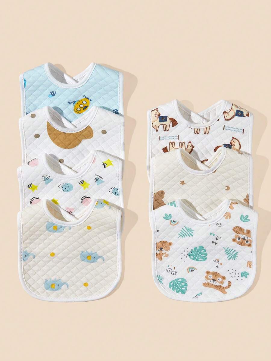 3pcs Random Baby Elephant & Tiger Pattern Bib - Multicolor - View 1