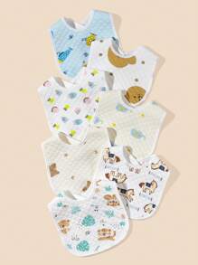 3pcs Random Baby Elephant & Tiger Pattern Bib - Multicolor - View 3