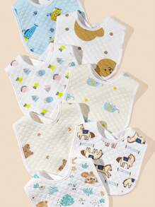 3pcs Random Baby Elephant & Tiger Pattern Bib - Multicolor - View 6