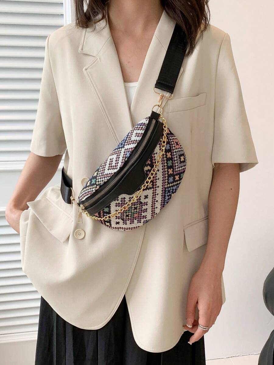 Riñonera con patrón geométrico con diseño de cadena cremallera vacación - Multicolor - Ver 1