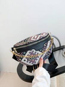 Riñonera con patrón geométrico con diseño de cadena cremallera vacación - Multicolor - Ver 6