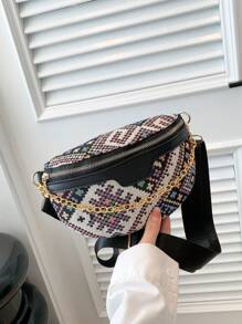 Riñonera con patrón geométrico con diseño de cadena cremallera vacación - Multicolor - Ver 7