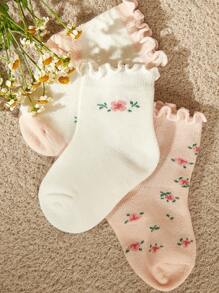 Cozy Pixies 3 đôi Vớ mắt cá chân viền diềm xếp nếp cho bé - Nhiều màu - Xem 6