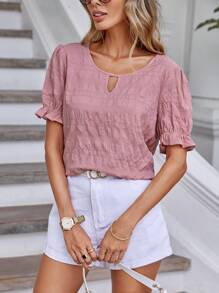 SHEIN Clasi Áo sơ mi nữ Xù Cắt ra màu trơn Giải trí - Hồng - Xem 1