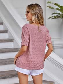 SHEIN Clasi Áo sơ mi nữ Xù Cắt ra màu trơn Giải trí - Hồng - Xem 2